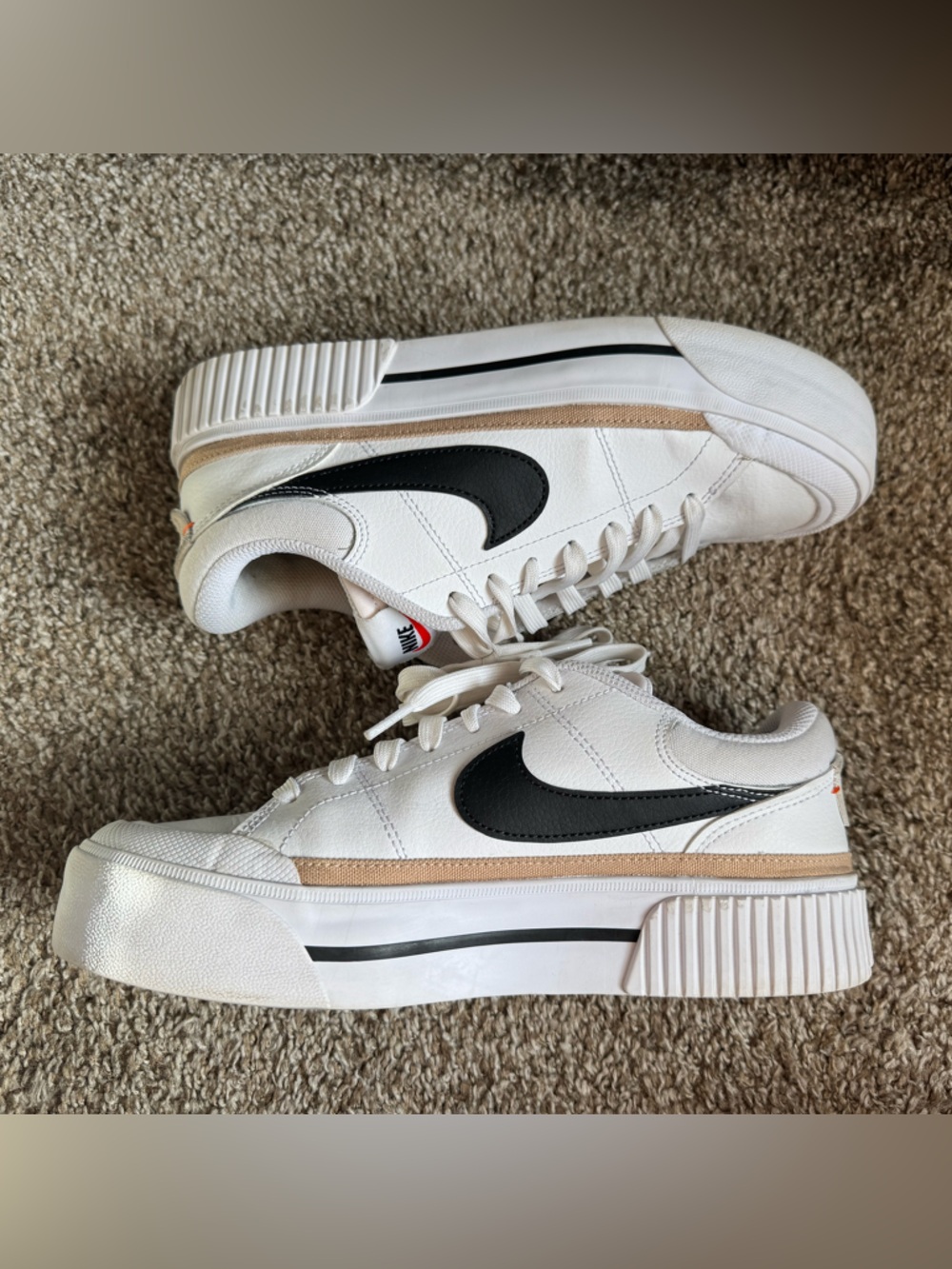 Nike Court Legacy Lift Athletic Sneakers White Black Lace-Up Low Top - Picture 6 of 9